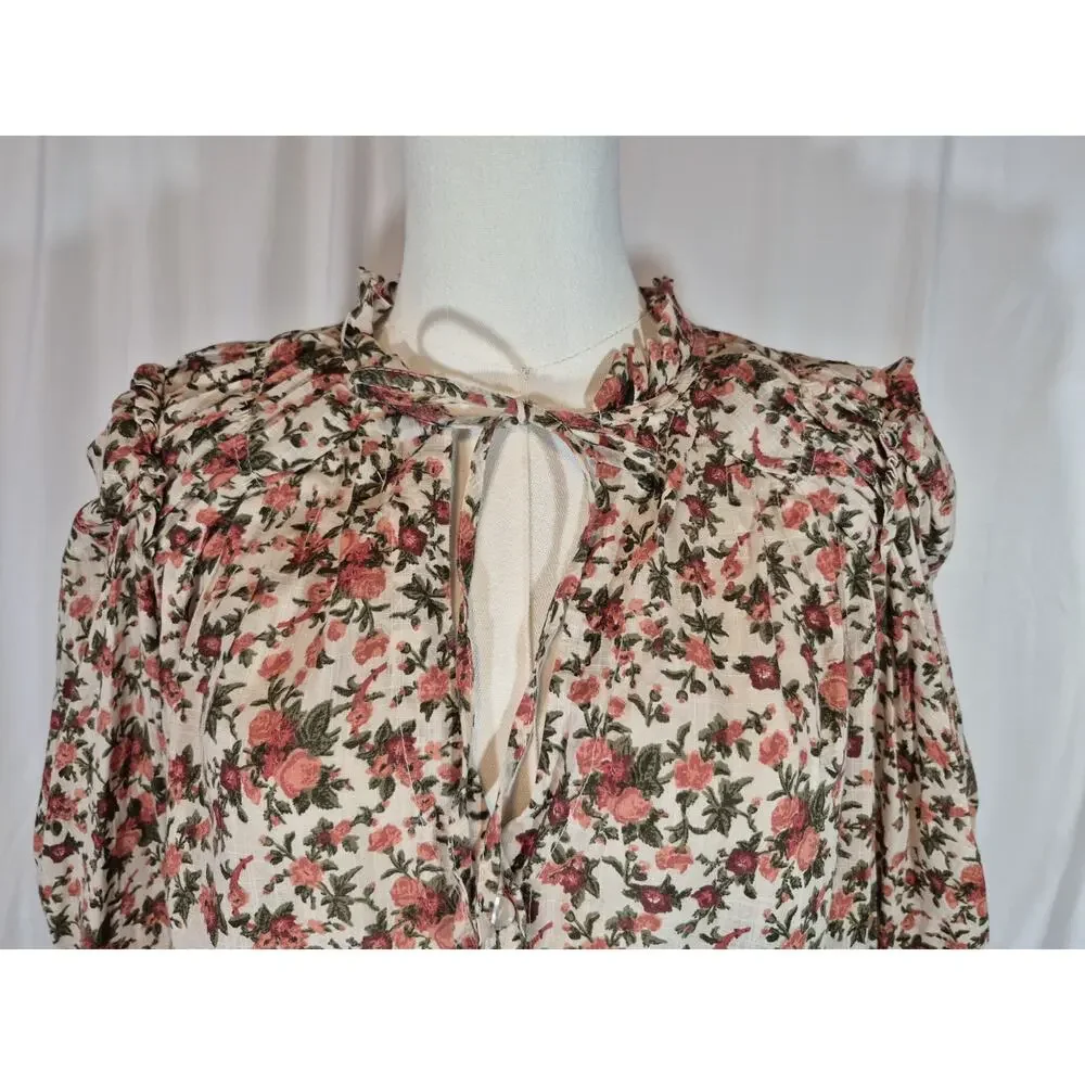 Free People Womens Meant To Be Vintage Boho Floral Blouse Top Small